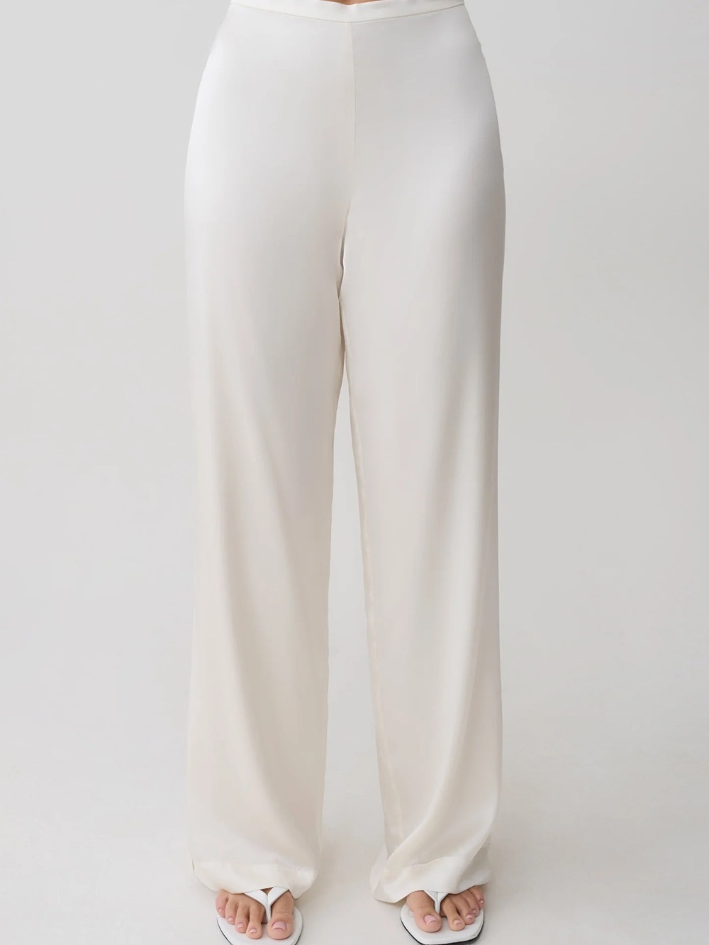 High-Rise Wide-Leg Silk Cream Pants